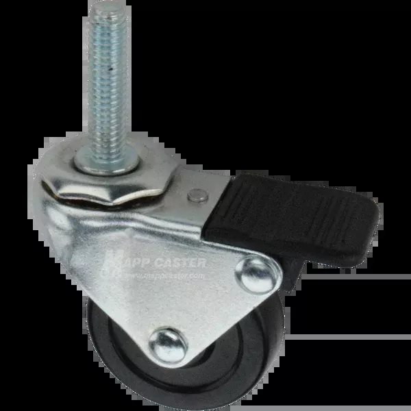 2" x 13/16" Soft Rubber Wheel Swivel Brake Caster with 3/8" Threaded Stem - 80 Lbs Capacity