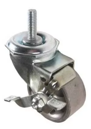 2" x 15/16" Semi-Steel Wheel Swivel Caster Brake with 5/16" Threaded Stem - 125 Lbs Capacity