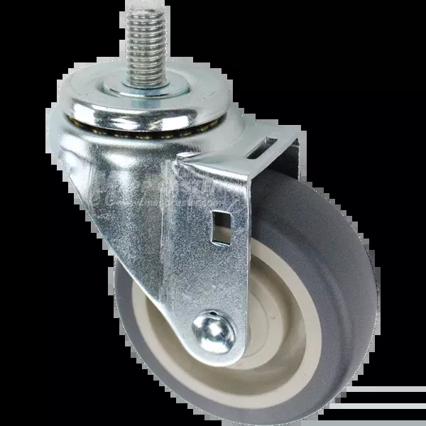 3-1/2" x 1-1/4" Grey Polyurethane Wheel Swivel Caster, 1/2"-13 x 1" Threaded Stem - 300 lbs Capacity