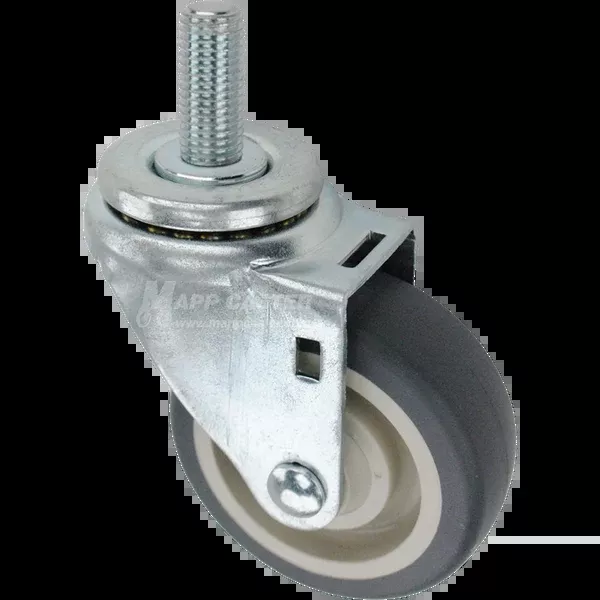 3-1/2" x 1-1/4" Grey Polyurethane Wheel Swivel Caster, 16mm-2.0 x 1-1/2" Threaded Stem - 300 lbs Capacity