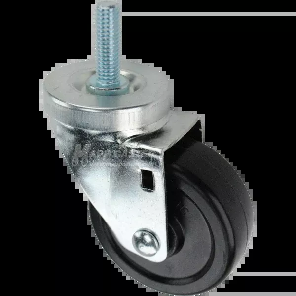 3-1/2" x 1-1/4" Hard Rubber Wheel Swivel Caster, 1/2"-13 x 1-1/2" Threaded Stem - 300 lbs Capacity