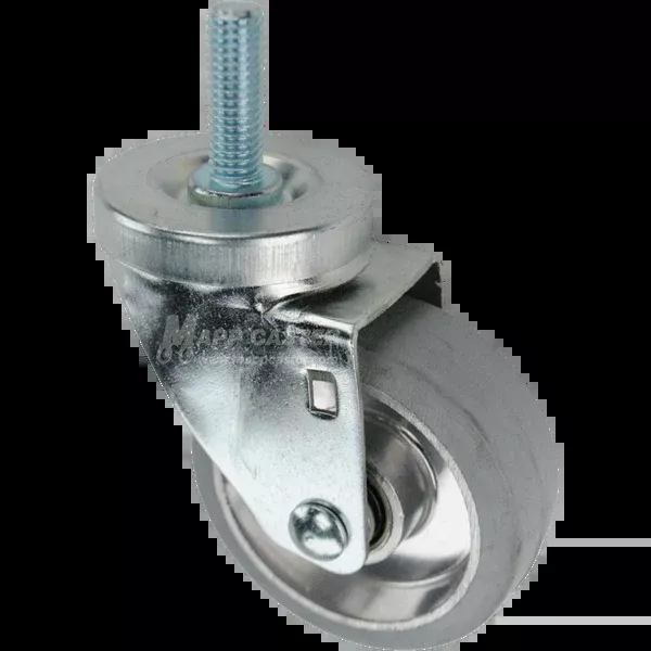 3-1/2" x 1-1/4" Rubber on Aluminum Wheel Swivel Caster, 1/2"-13 x 1-1/2" Threaded Stem - 300 lbs Capacity
