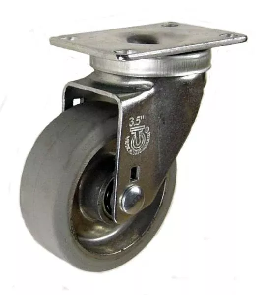 3-1/2" x 1-1/4" Rubber on Aluminum Wheel Swivel Caster - 300 Lbs Capacity