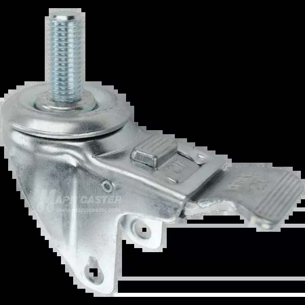 3-1/2" x 1-1/4" Swivel Caster Rig with Total Lock Brake, 3/4"-10 x 1-3/4" Threaded Stem - 350 Lbs Capacity