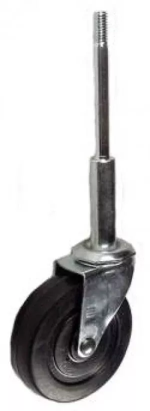 3" x 3/4" Soft Rubber Wheel Ladder Caster with 5/16" Threaded Stem - 100 Lbs Capacity