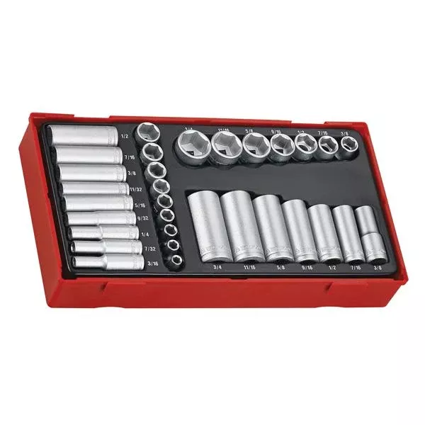 32Pc 1/4In & 3/8In Dr. Reg/Deep Af Skt Set | Tool Tray Sets - Combo Drive