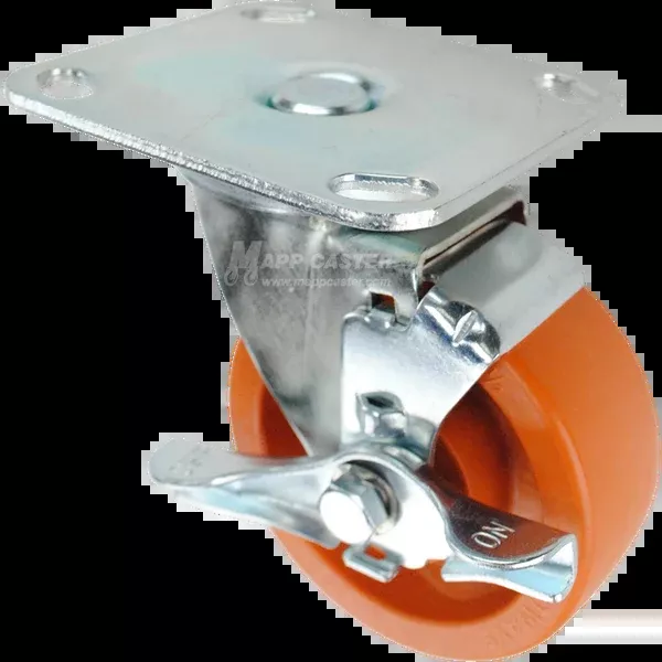4" x 1-1/2" High Temp Nylon Ball Bearing Wheel Swivel Brake Caster, 4" x 4-1/2" Plate - 300 lbs Capacity
