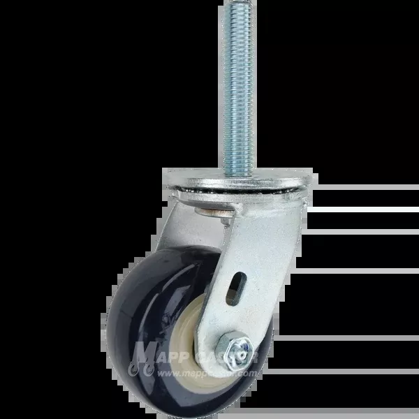 4" x 2" Blue & White Poly on Plastic Wheel Swivel Caster, 3/4"-10 x 4 Threaded Stem - 600 Lbs Capacity