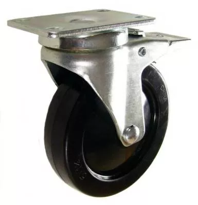 5" x 1-1/4" Hard Rubber Wheel Swivel Caster with Total Lock Brake - 300 Lbs Capacity