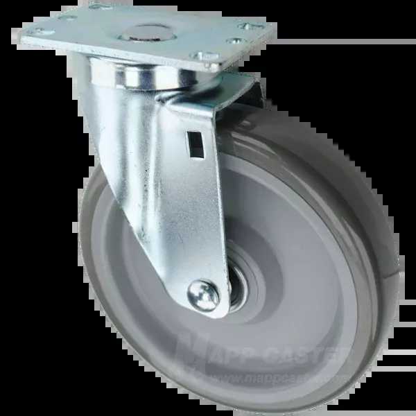 6" x 1-1/4"Grey Polyurethane on Polyolefin Wheel Swivel Caster, 2-3/8" x 3-5/8" Top Plate - 350 lbs Capacity