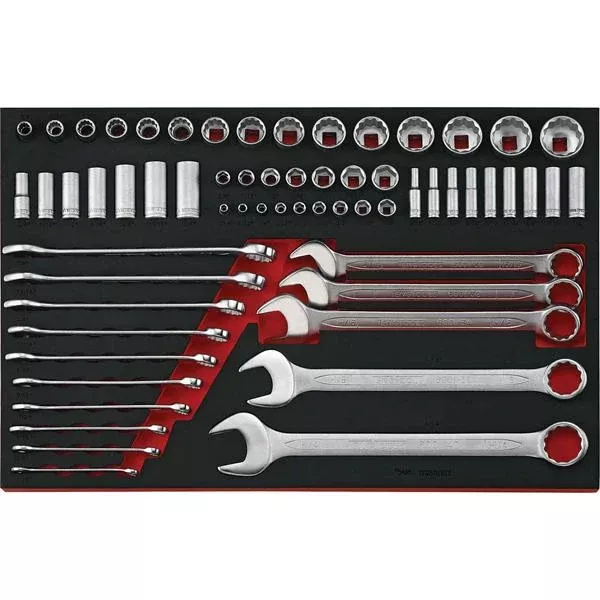62Pc Af Socket (1/4-3/8-1/2In) & R+O Spanner Set | Tool Tray Sets