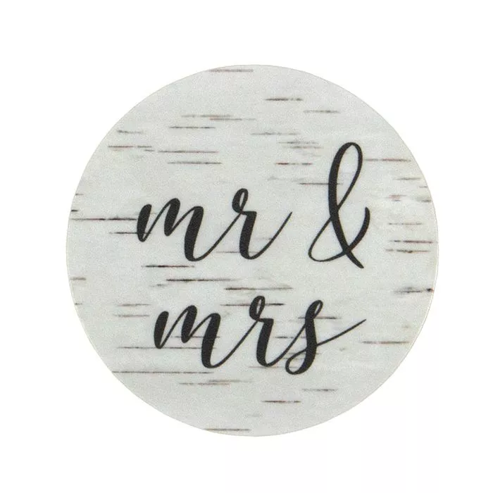 Birch Wood Mr. & Mrs. Round Printed Labels, 1 1/2" (1 pack)