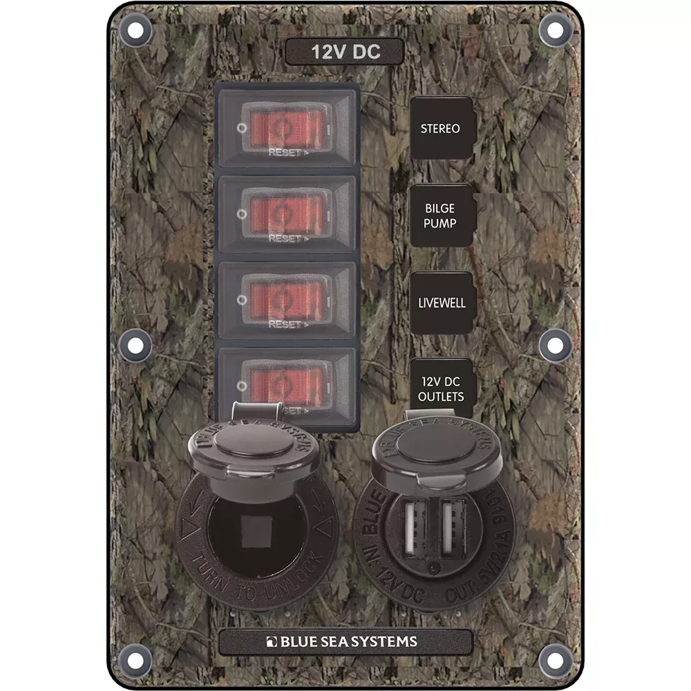 Blue Sea 4324 Circuit Breaker Switch Panel 4 Postion - Camo w/12V SocketDual USB [4324]