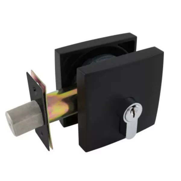 Gainsborough Neue Smooth Square Single Cylinder Deadbolt in Matte Black