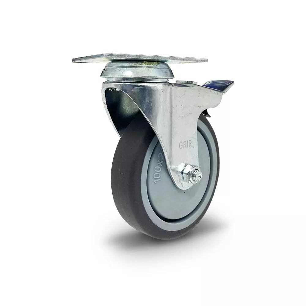 Grip 42010 100mm 100kg Institutional Grey TPR Swivel Castor with Brake