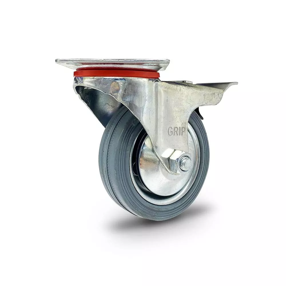 Grip 43053 75mm 50kg Grey Rubber Moulded Steel Core Swivel Castor with Brake