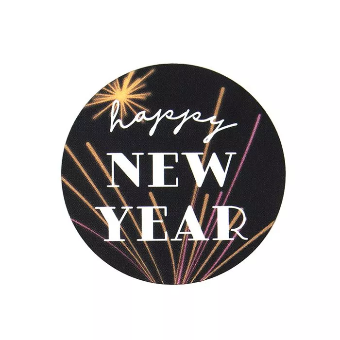 Happy New Years Round Printed Labels, 1 1/2" (1 pack)