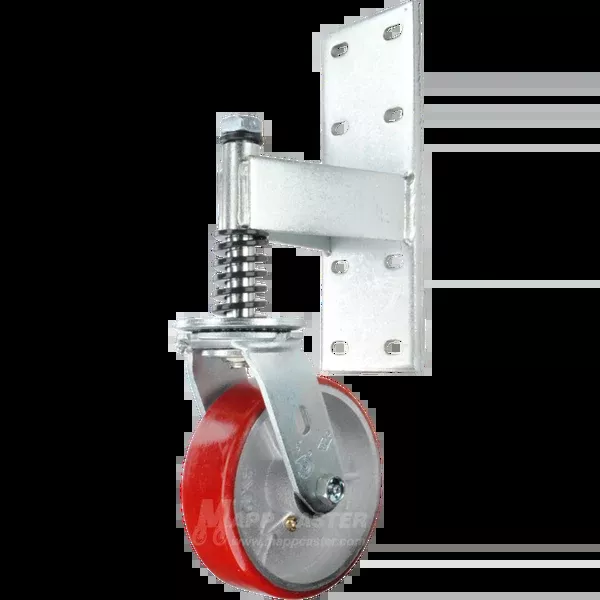 Heavy Duty Spring Loaded Gate Caster Bracket with Poly on Iron Wheel - 500 lbs. Capcity