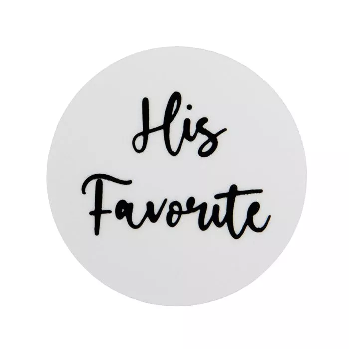 His Favorite Silver Hot Stamp Round Printed Labels, 1 1/2" (1 pack)