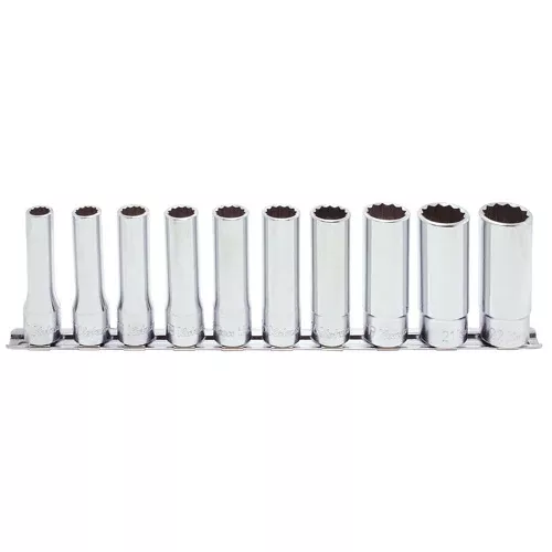 Koken 1/2" Dr Deep Socket Set On Rail - 10pc 10-22mm