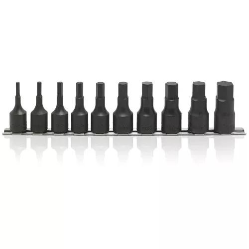 Koken 1/2" Dr Hex Socket Set On Rail - 10pc 3/16"-3/4"