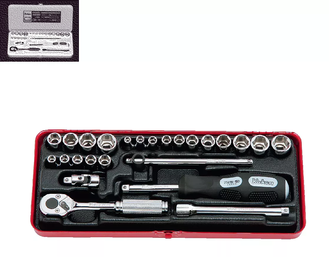Koken 2201AM Socket Set 12pt 25pc 1/4"Dr3/16-1/2" & 4-13mm