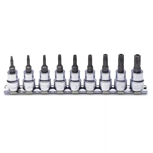 Koken 3/8" Dr Security Torx Socket Set On Rail - 9pc T10H-T50H