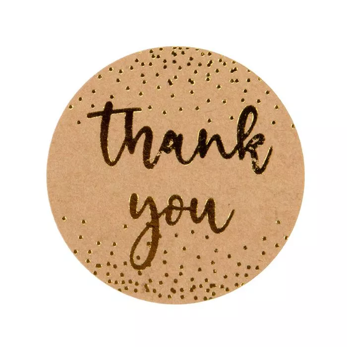 Kraft Thank You Gold w/ Confetti Hot Stamp Round Printed Labels, 1 1/2" (1 pack)