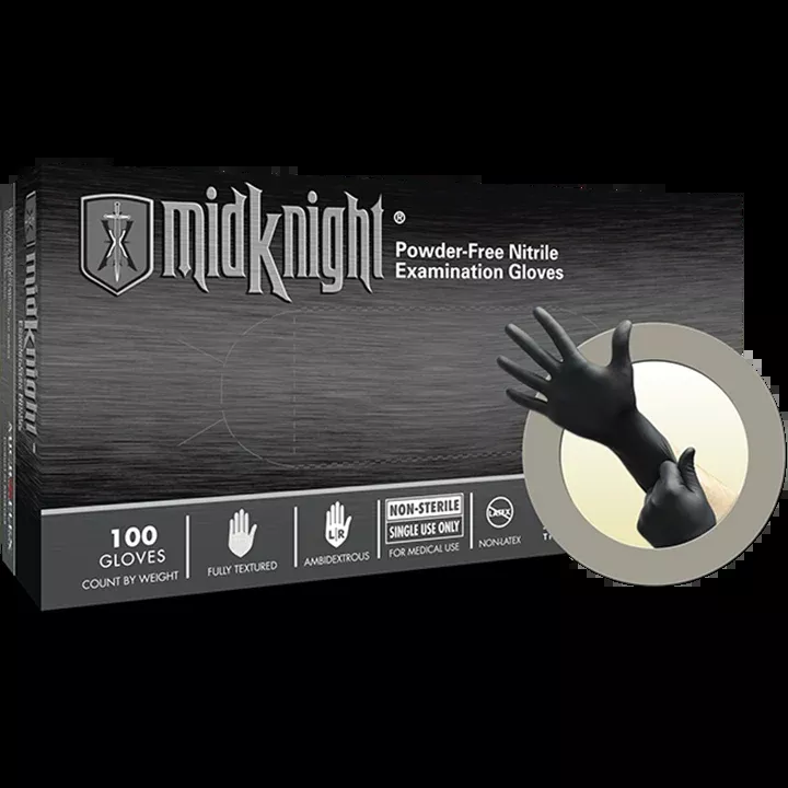 Microflex Midknight Black Pf Nitrile Gloves Medium (Box 100)