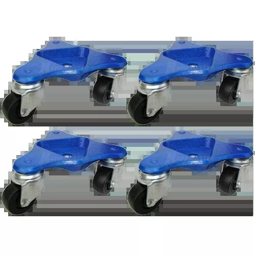 Set of 4 Tri-Wheel Dollies with 2-1/2" Hard Rubber Wheels - 600 Lbs Capacity Each (2,400 Lbs Together)