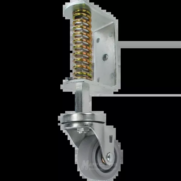 Spring Loaded Gate Caster Bracket (USA Made) with 3" Thermoplastic Rubber Wheel - 200 Lbs Capacity