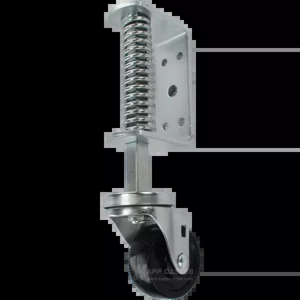 Spring Loaded Gate Caster Bracket with 3" Rubber Wheel - 125 Lbs Capacity