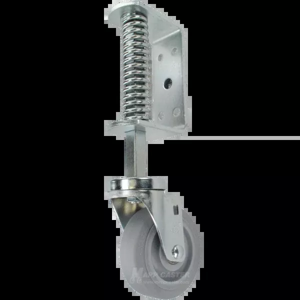 Spring Loaded Gate Caster Bracket with 4" Thermoplastic Rubber Wheel - 125 Lbs Capacity