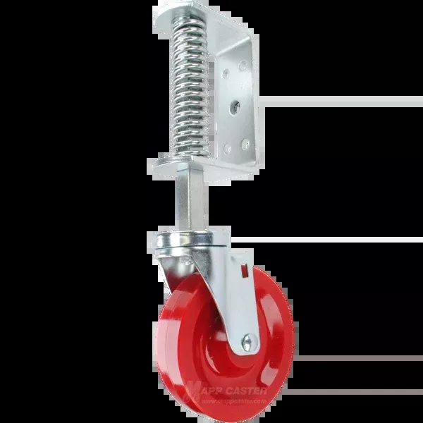 Spring Loaded Gate Caster Bracket with 5" Solid Polyurethane Wheel - 125 Lbs Capacity