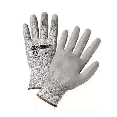"Touch Screen" Gray PU palm coating, 13g gray HPPE shell touch screen tips. EN388 4342, ANSI A2 Cut Level713HUTS/2XL